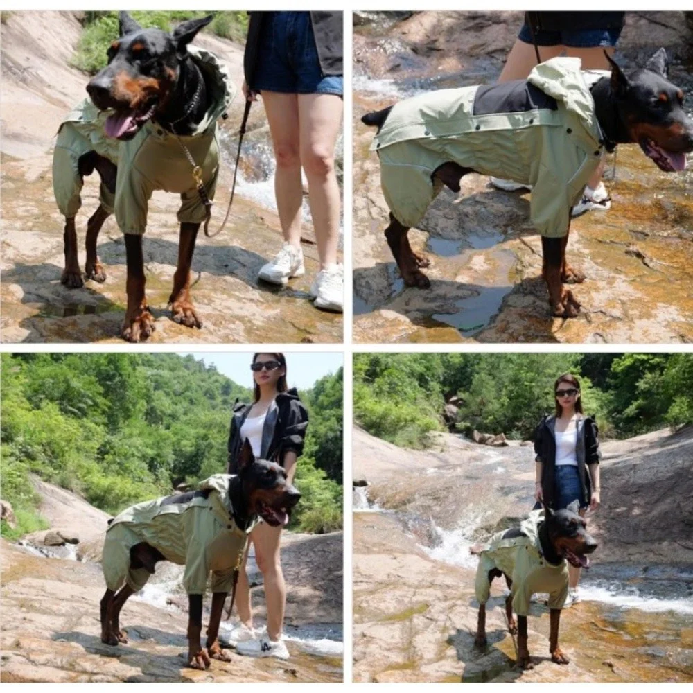 Waterproof Dog Raincoat Jacket XXL Sage Green Reflective Detachable Hood